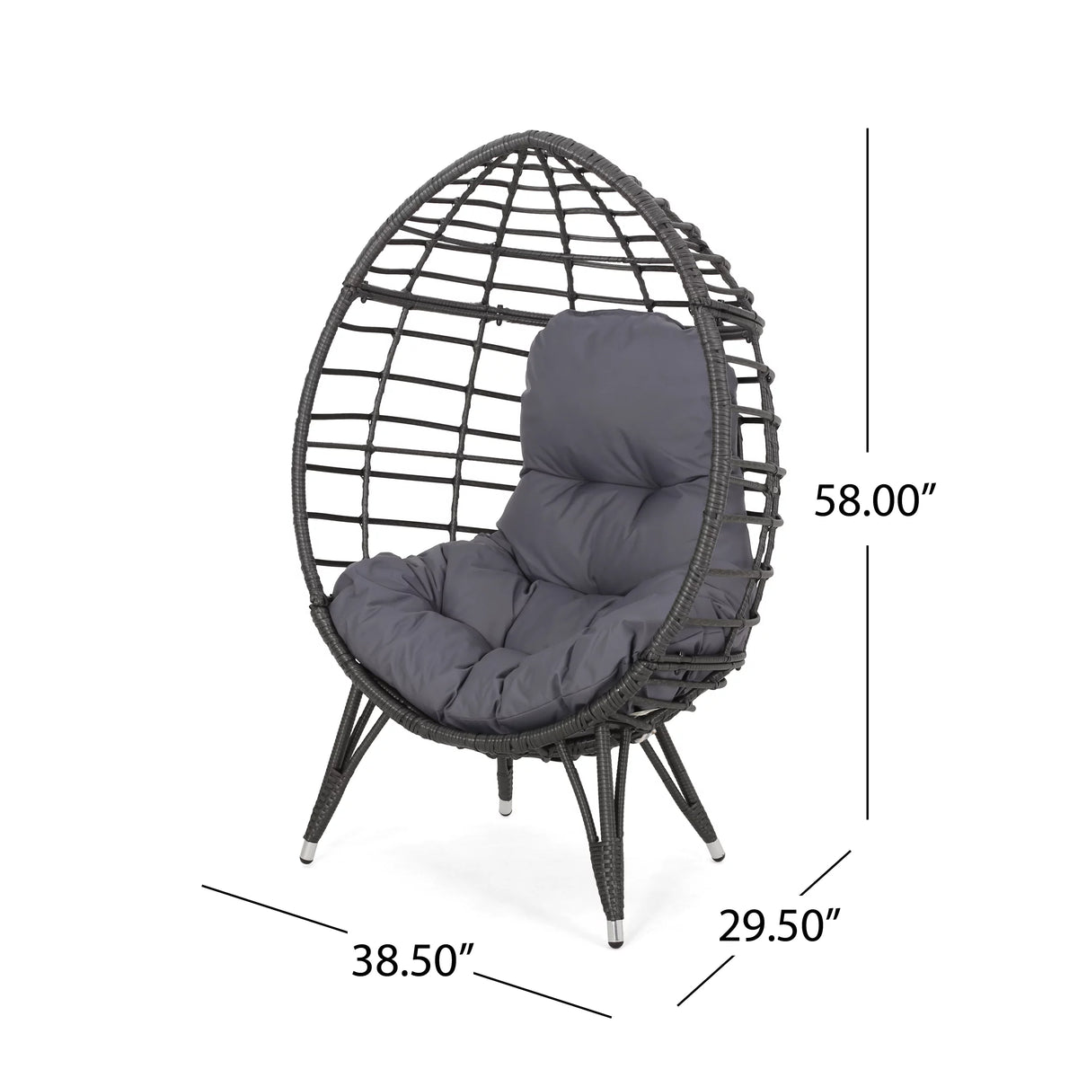 Outdoor Wicker Teardrop Chair in Gray and Dark Gray B581573