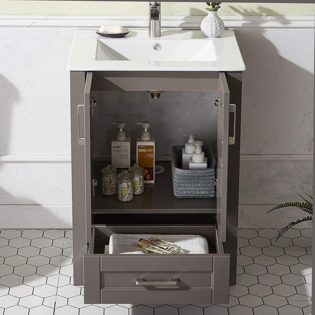 24 Inch Grey Wood Bathroom Vanity with Ceramic Sink F727