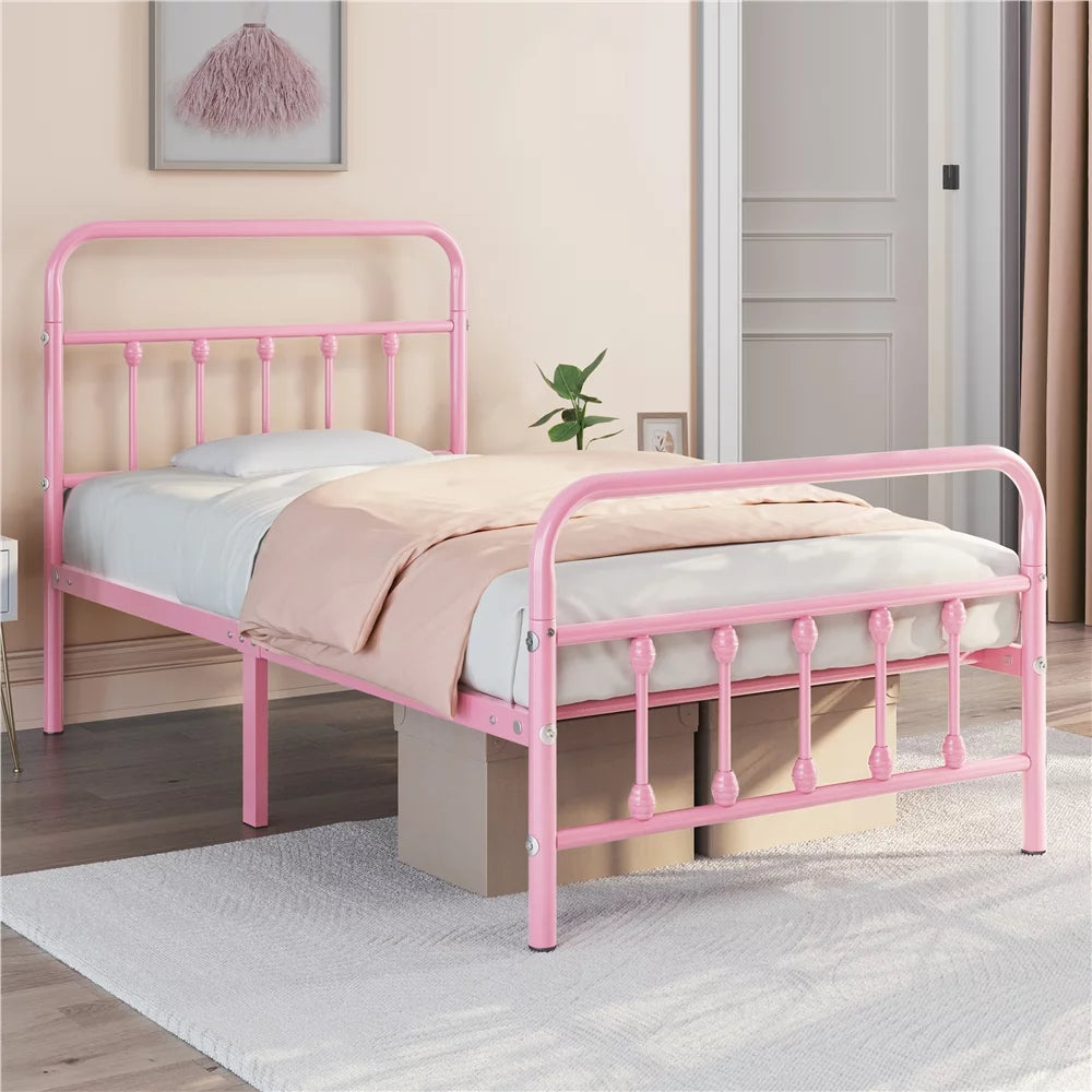 Queen Metal Bed Frame with Headboard & Footboard, White I52873