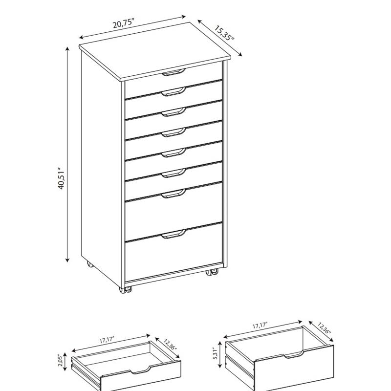 Black 8 Drawer Wood Rolling Storage Cart W586