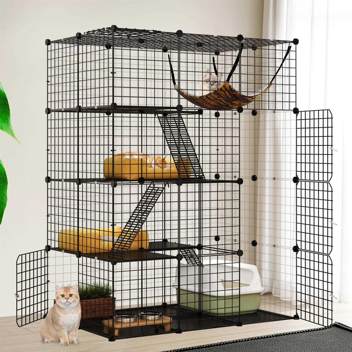 4-Tier Cat Cage Cat Hammock Metal Wire Cat Kennel Cat Playpen T973