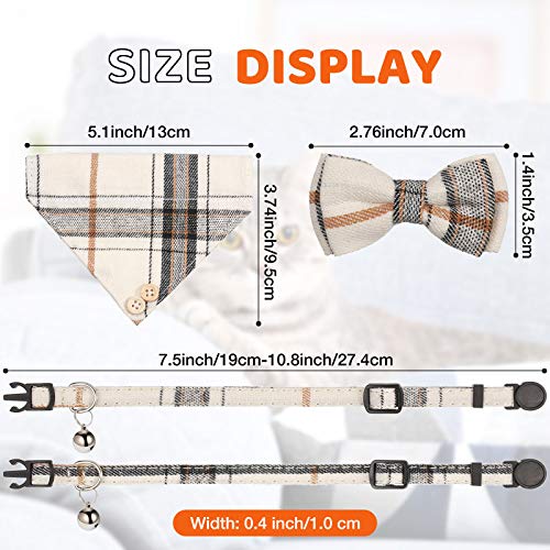 4 Pieces Breakaway Cat Collar Bandana with Plaid Scarf and Bowtie Bell F918535