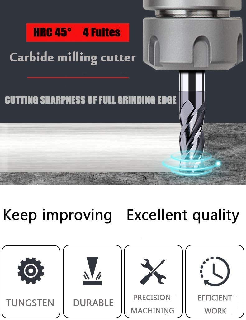 1/2 Carbide Square End Mill Bits Set 4 Flute AlTiN Coating Y746