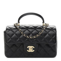 Lambskin Quilted Mini Top Handle Rectangular Flap Black P25586