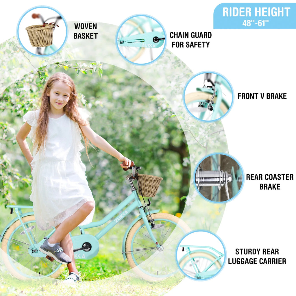 White 20 Kids Bike with Basket and Coaster Brake U9848