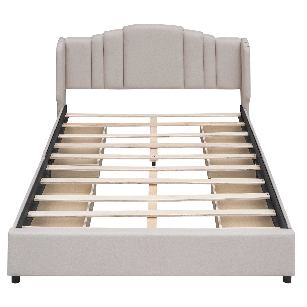 Beige Linen Queen Size Upholstered Platform Bed with 4 Drawers H607299