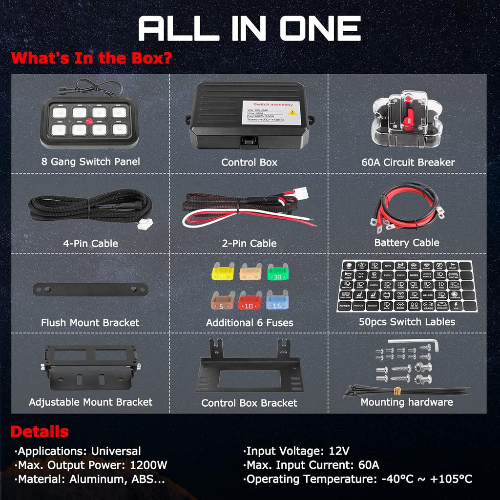 8 Gang LED Switch Panel with Label Stickers A987404