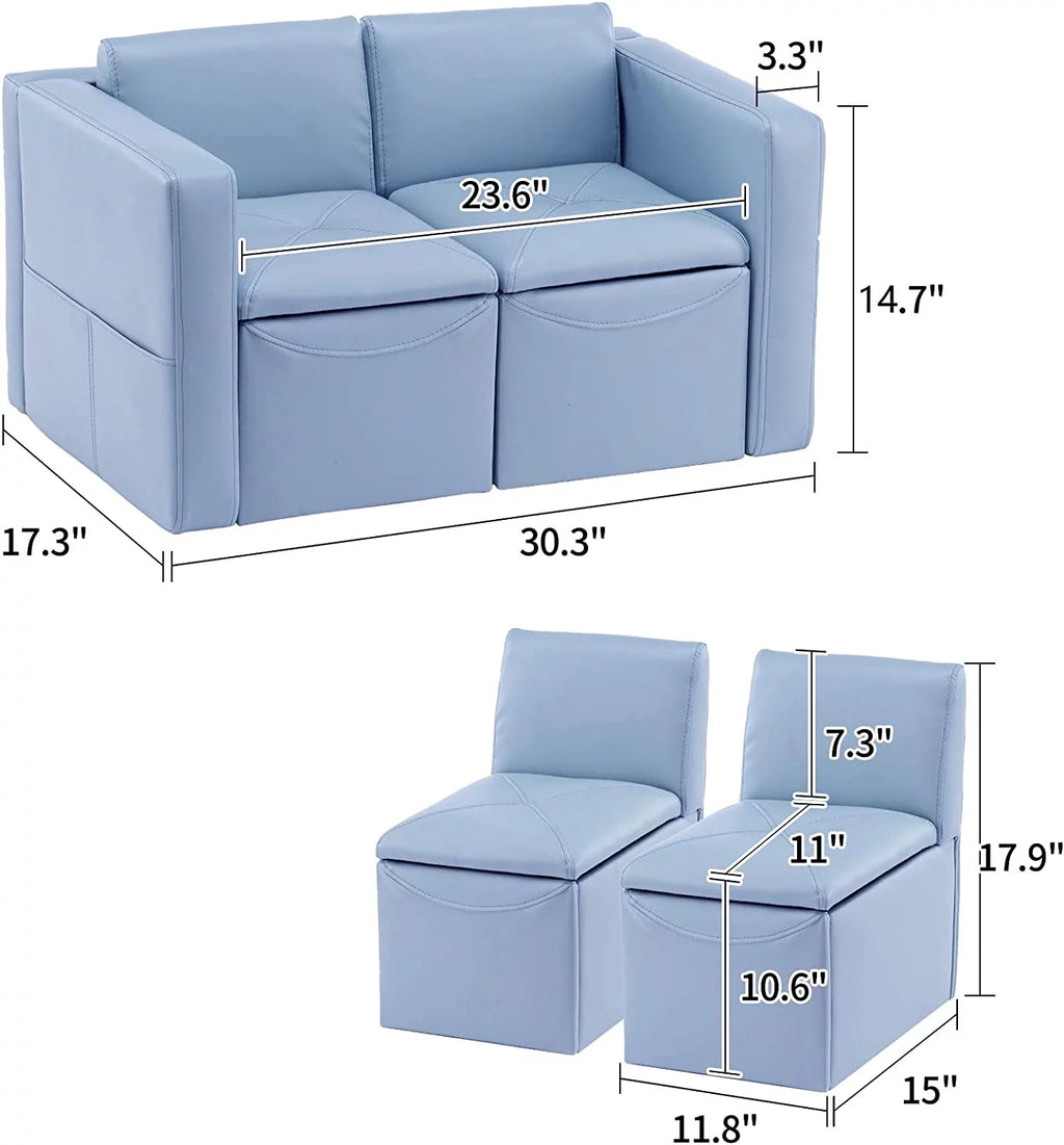 Kids 2-in-1 Sofa Convert to Table & 2 Chairs with Storage Box I9709