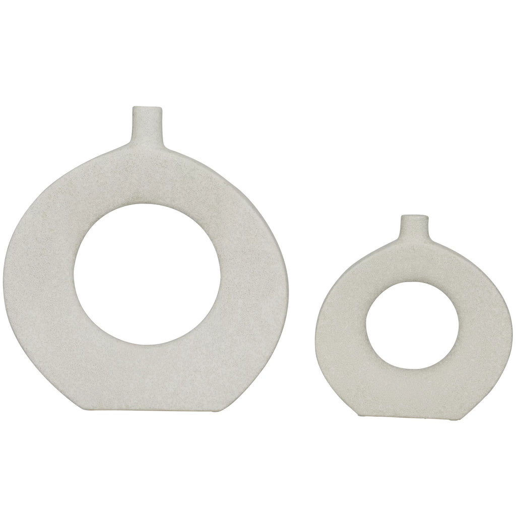 White Ceramic Donut Shaped Vase Set of 2 Q214979