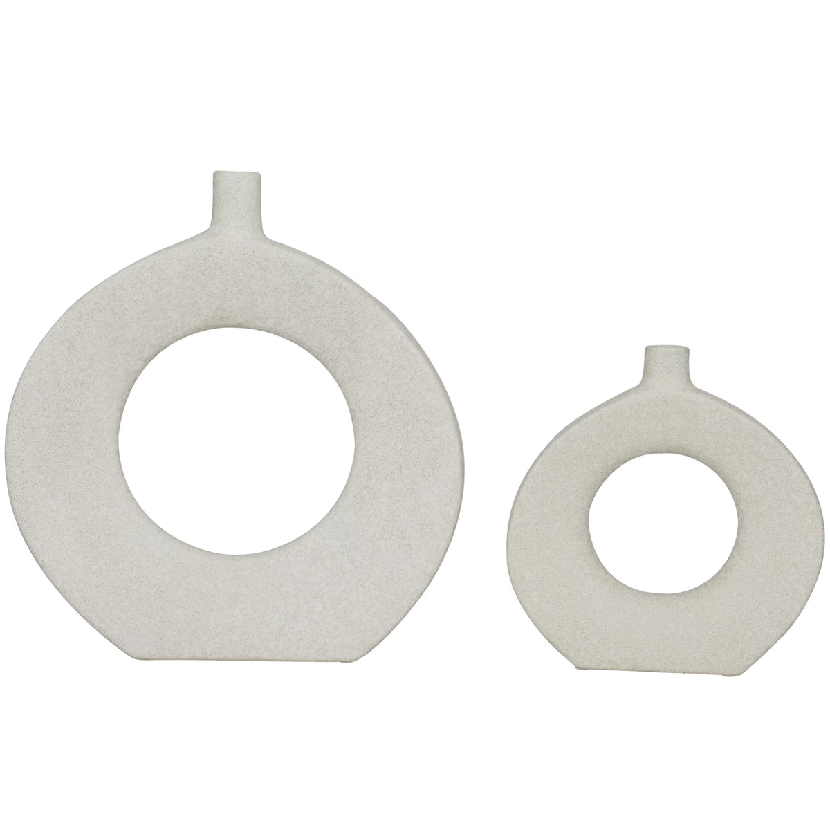 White Ceramic Donut Shaped Vase Set of 2 Q214979