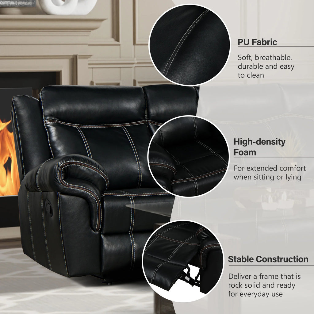Black Manual Recliner with Cup Holder and Storage I82228