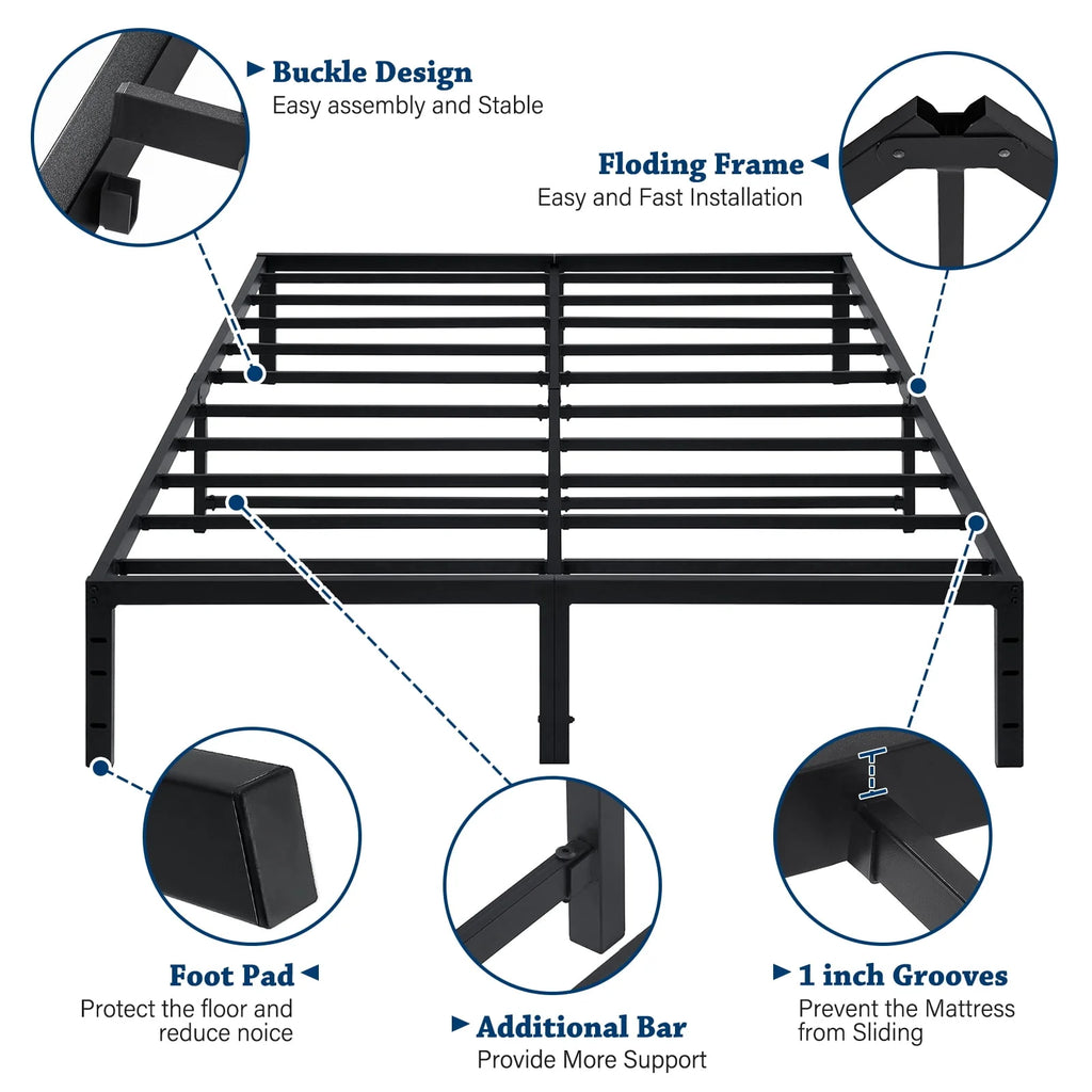 Full Size 18 inch Heavy Duty Metal Platform Bed Frame W372
