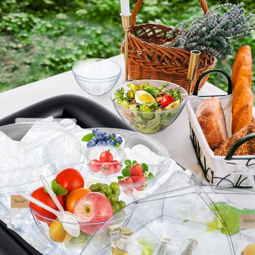 128 Pcs Inflatable Cooler with 2 Serving Bars, Food Cover, Salad Bowl, Utensils, Appetizer Tray, 100 Labels T2760