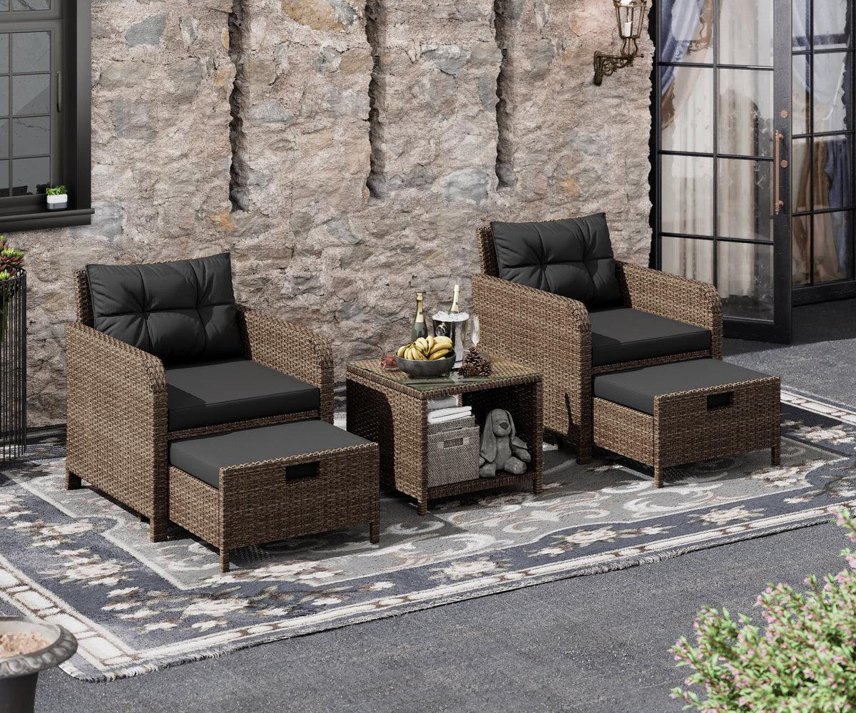 5 Piece PE Wicker Rattan Patio Conversation Set F436