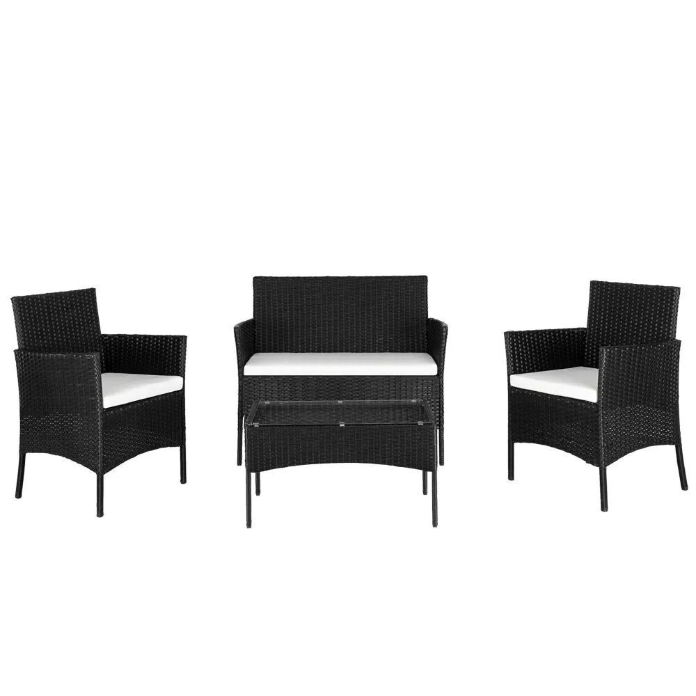 4-Piece PE Wicker Outdoor Conversation Set with Cushions S4993