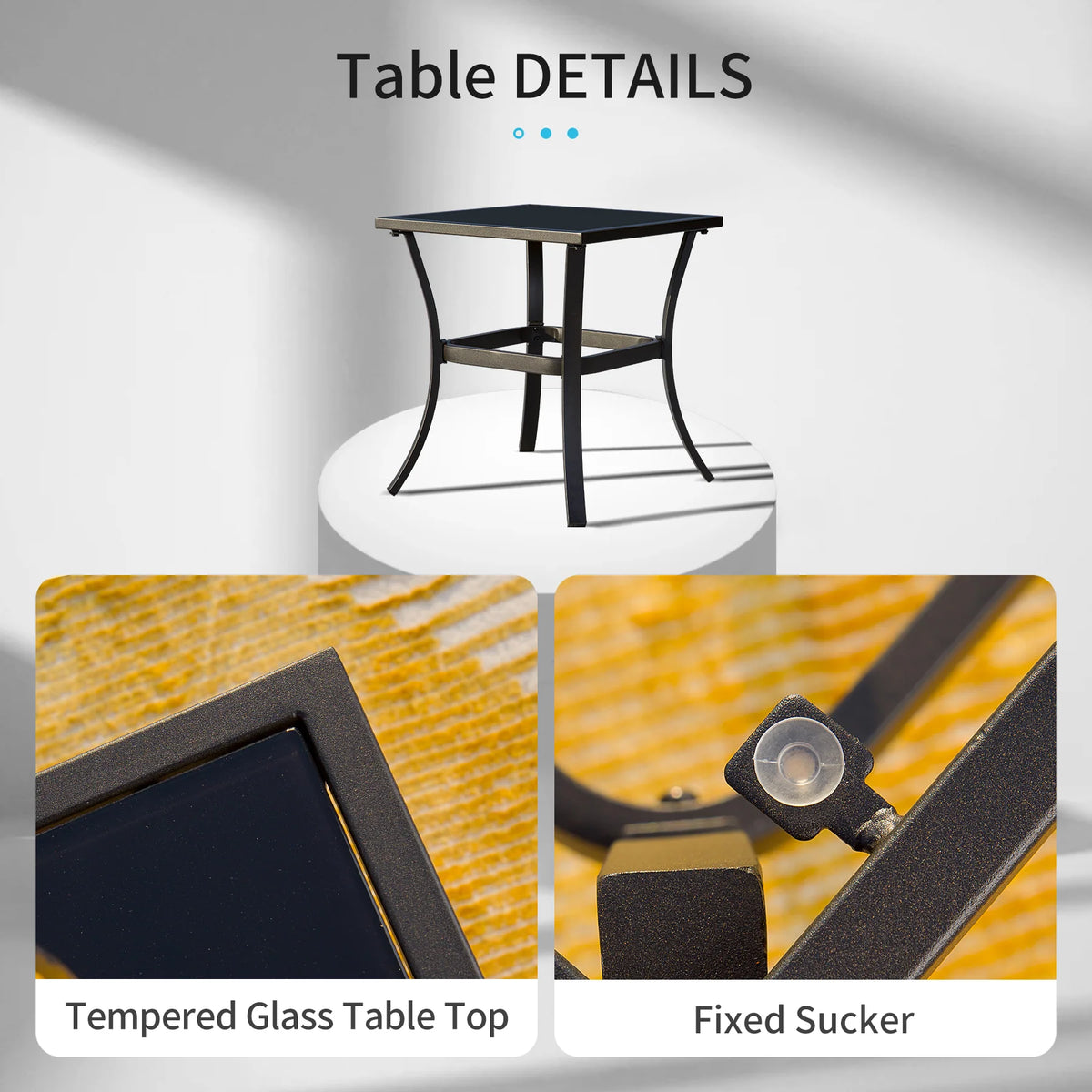 3 Pieces Bistro Set Rocking Chairs Cushion Glass Top Table Blue C70869