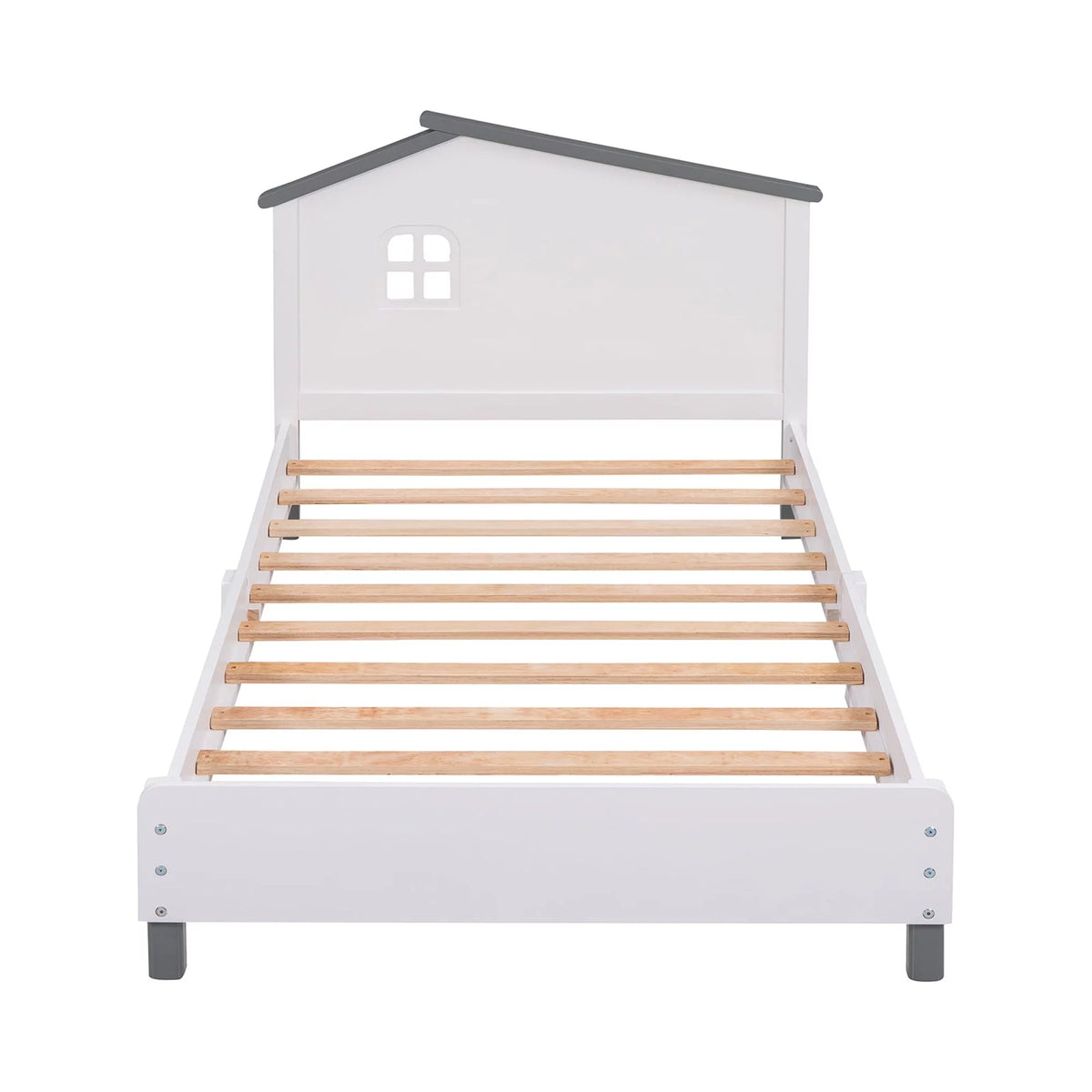 White Gray Twin Size Solid Wood Platform Bed with House-shaped Headboard A716216