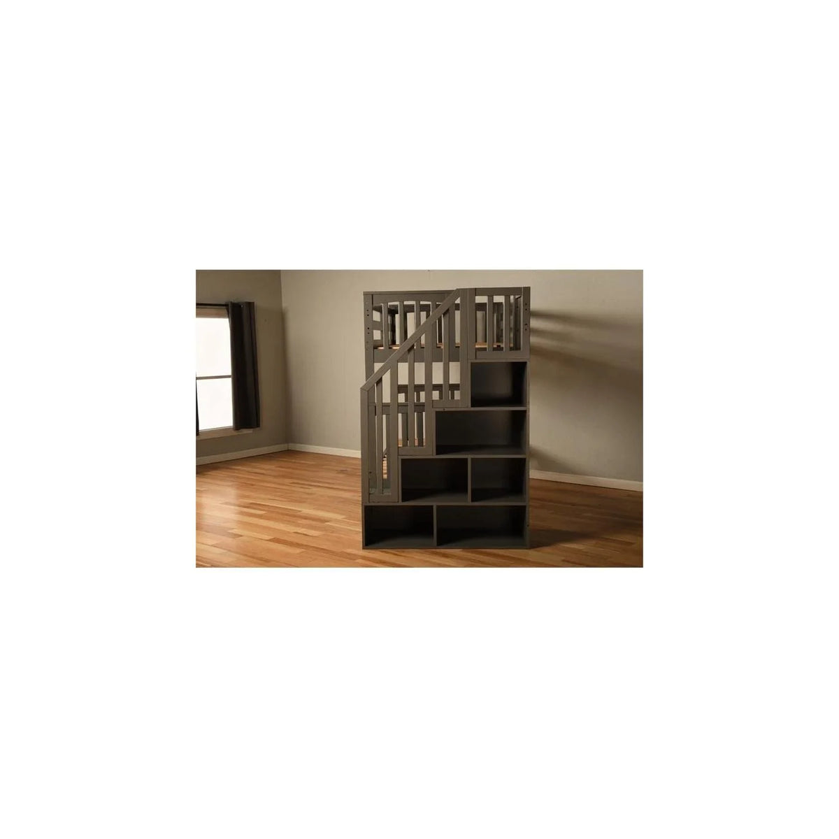 Twin/Full Wood Bunk Bed with Storage and Stairs G395