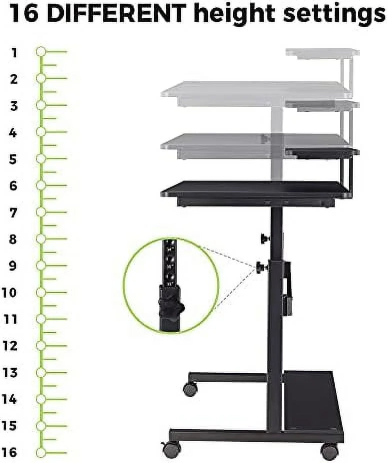 41 Inch Height Adjustable Mobile Standing Desk with Hutch M546074