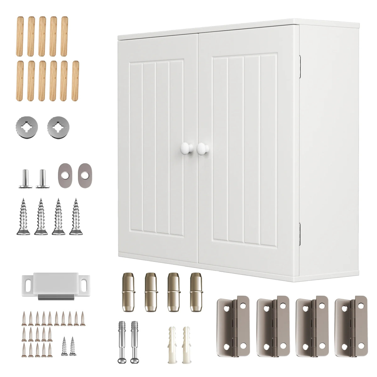 White Free Standing Wooden Bathroom Storage Cabinet with Double Doors A86770