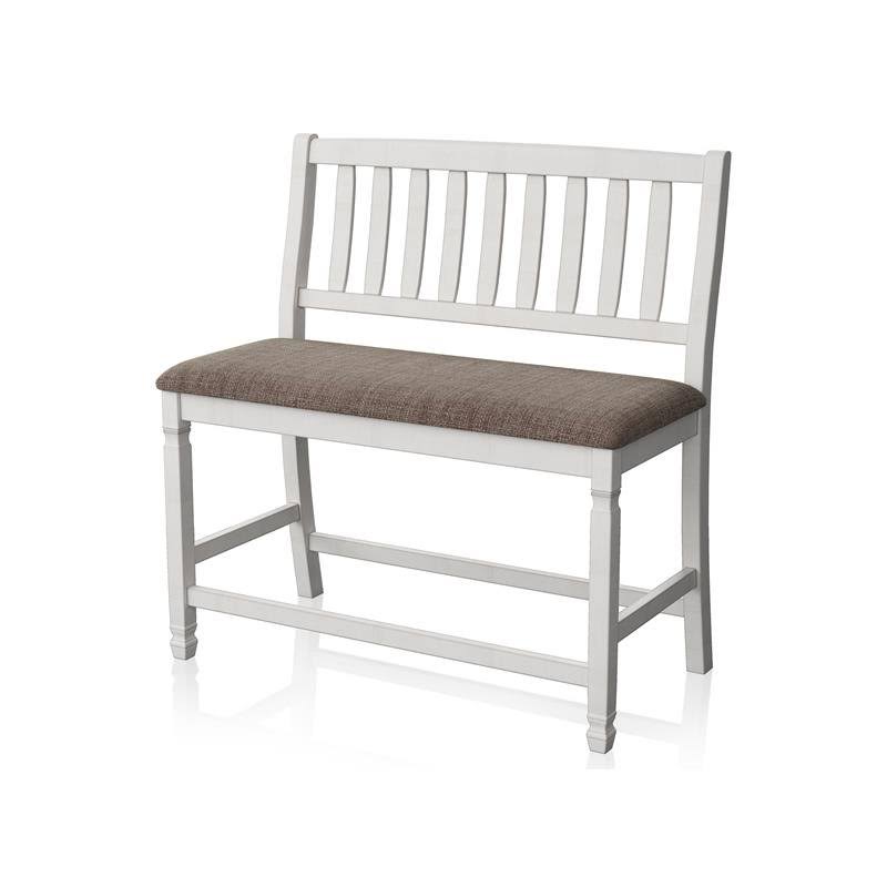 Antique White Fabric Pub Bench J4374