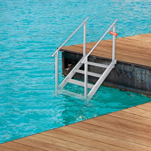 4 Steps 500lbs Adjustable Aluminum Dock Stairs with Handrails L116579
