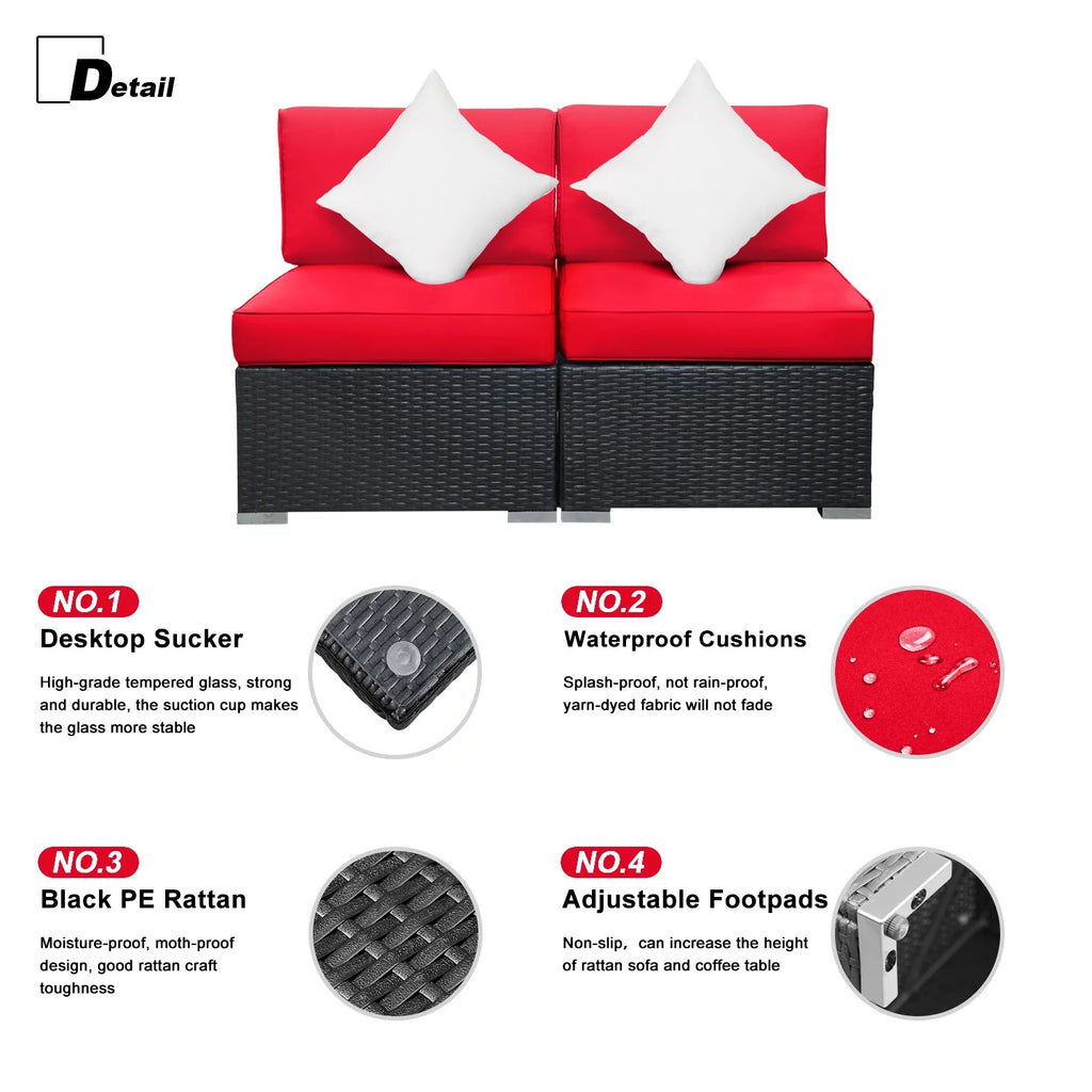 2 Pcs PE Rattan Wicker Patio Sofa Set B684587