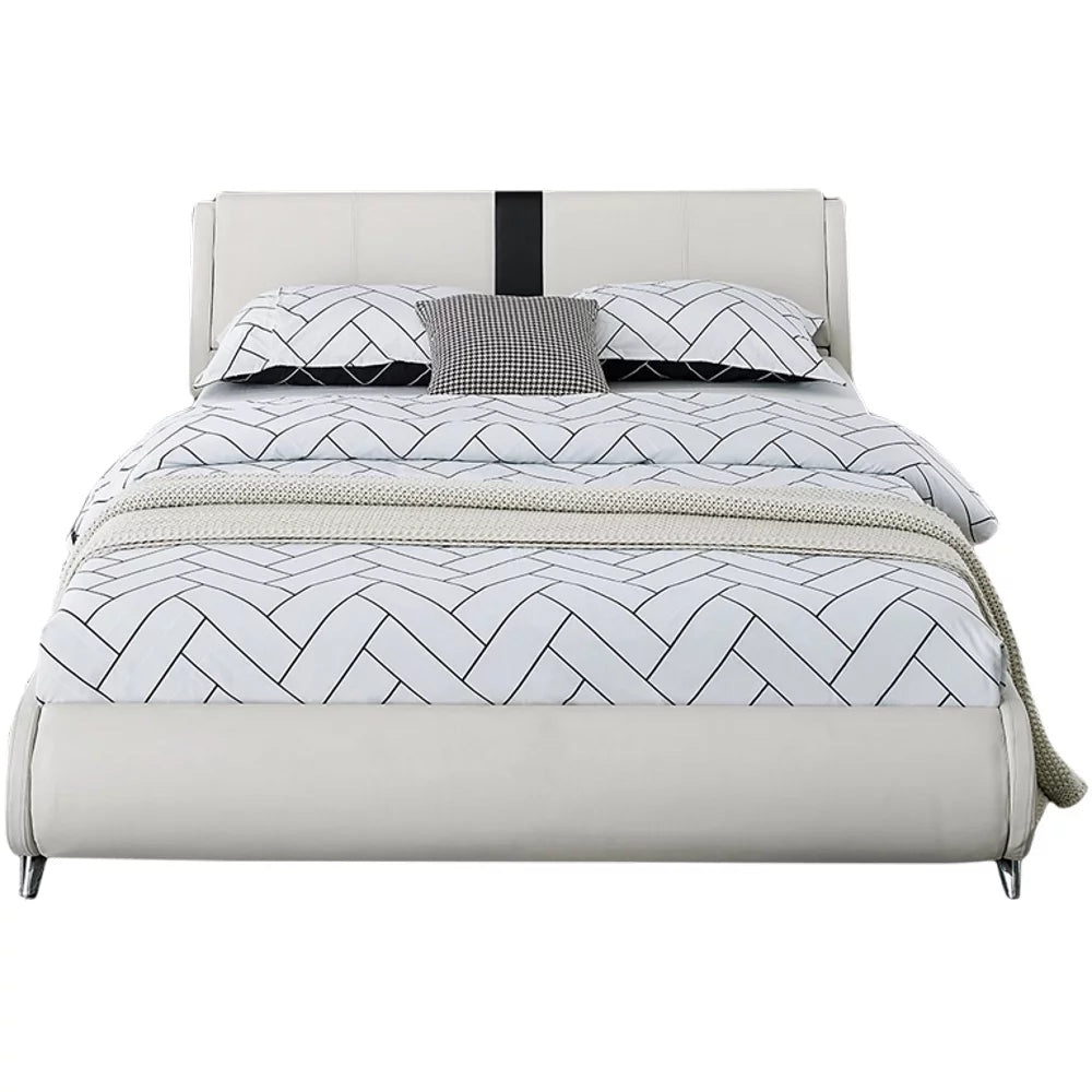 Queen White Platform Bedroom Set with Striped Headboard J4045