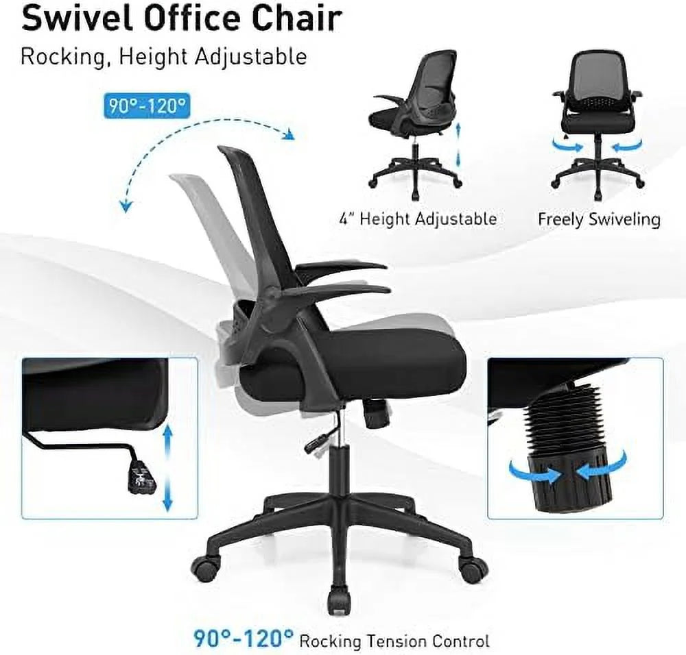 Black Mesh Office Chair with Flip-up Armrest and Lumbar Support S868424