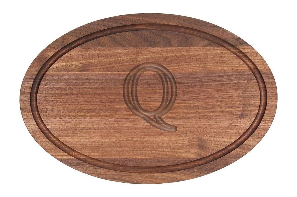 Oval Walnut Wood Carving Board with Juice Well Q92479