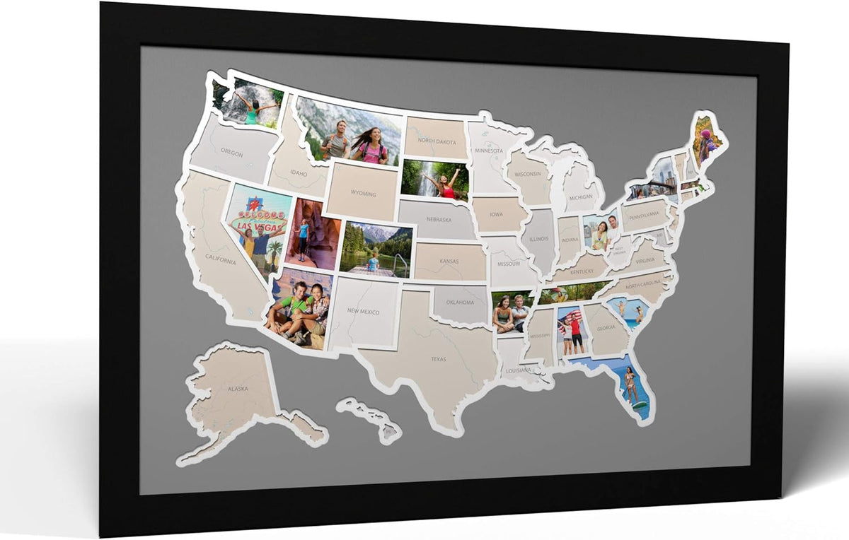 USA Photo Map Black Frame L786