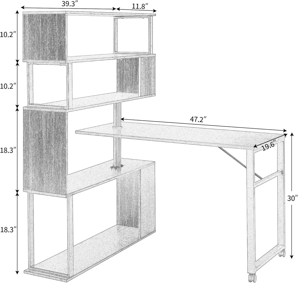 L-Shaped Rotating Computer Desk with Lockable Casters H3407