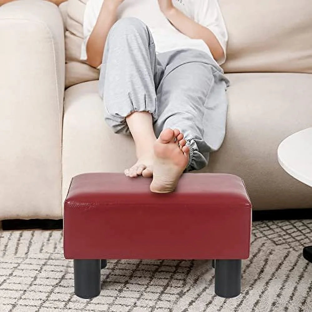 Burgundy Red Faux Leather Square Ottoman K181