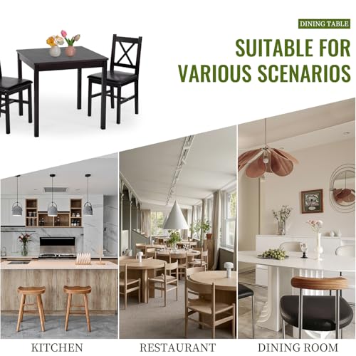 5-Piece Solid Wood Dining Table Set for 4 Brown K6439