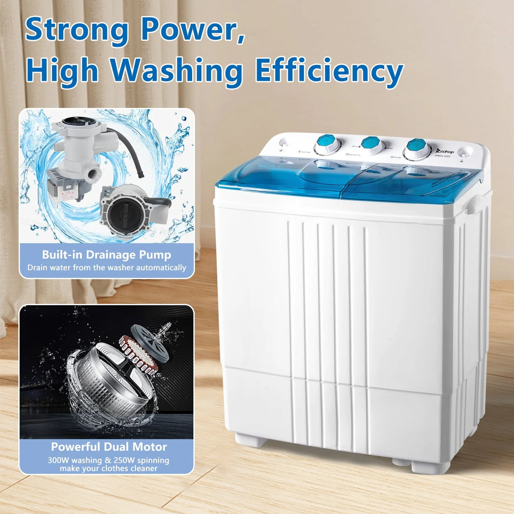 Portable Twin Tub Mini Clothes Washing Machine with Drain Pump, Grey Q7828