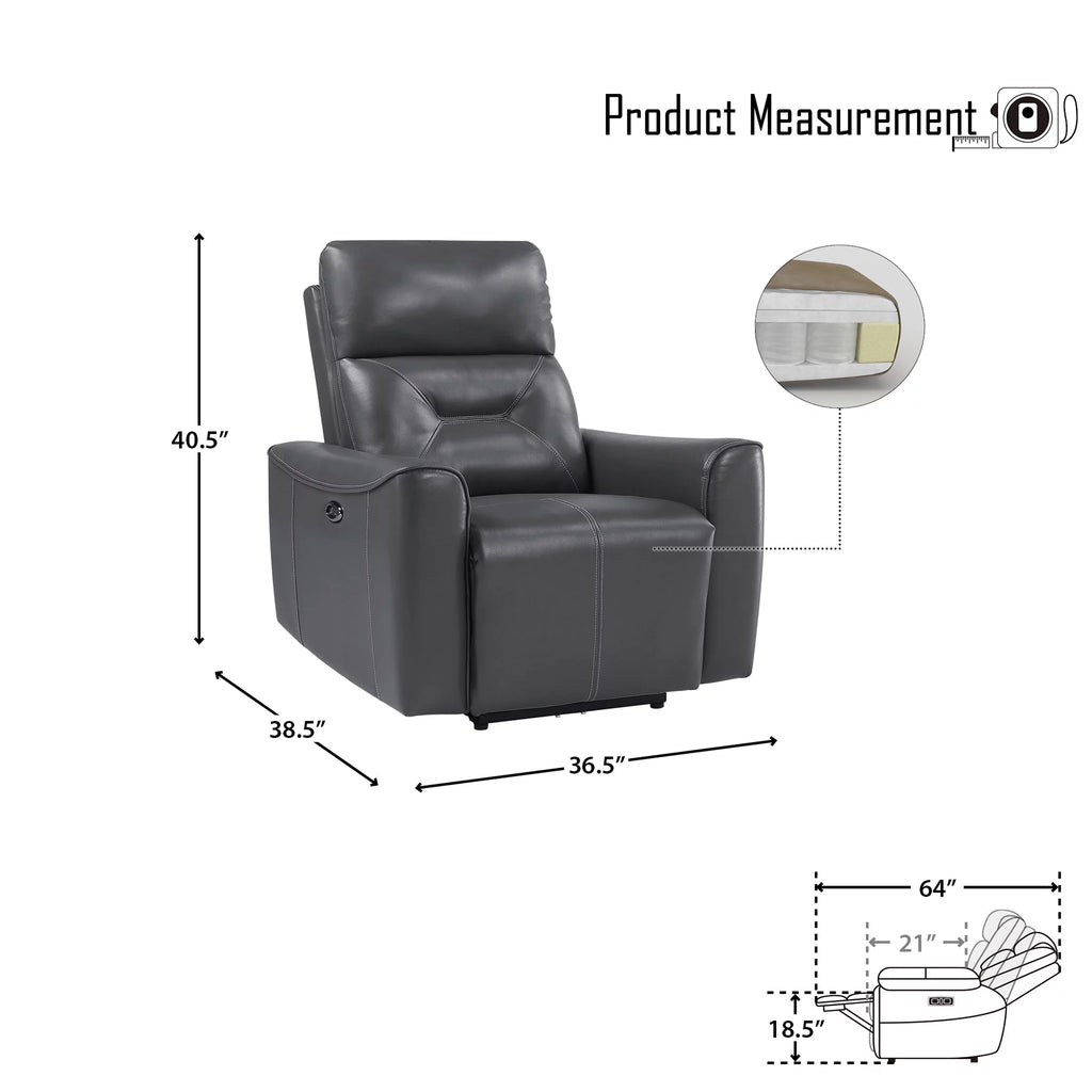 Dark Gray Faux Leather Power Reclining Chair C70116