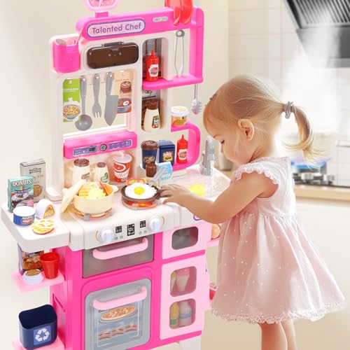 Pink Kids Play Kitchen Set with Sound & Light E9130