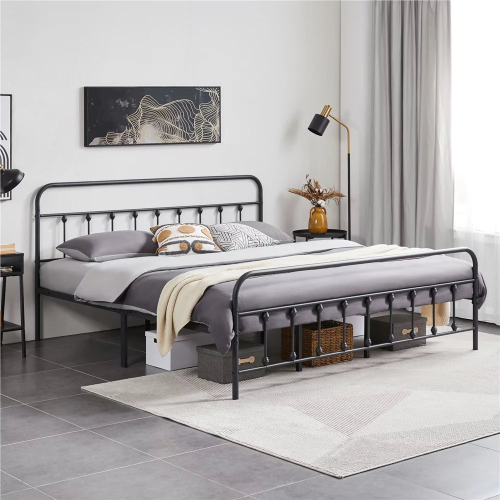 Queen Metal Bed Frame with Headboard & Footboard, White I52873