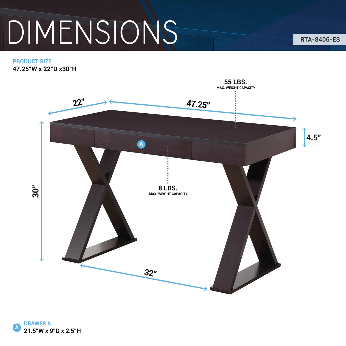 Espresso Writing Desk with Drawer R11462