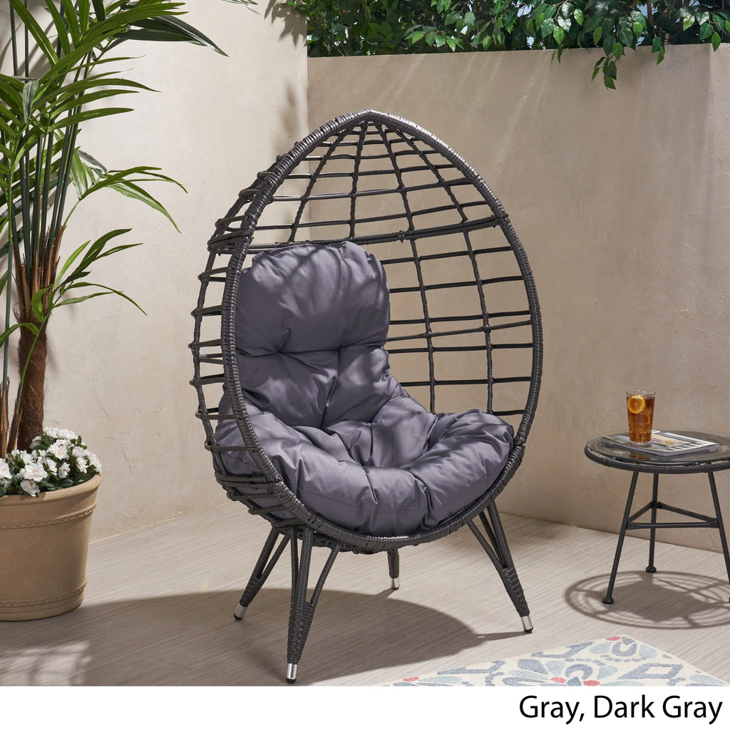 Outdoor Wicker Teardrop Chair in Gray and Dark Gray B581573