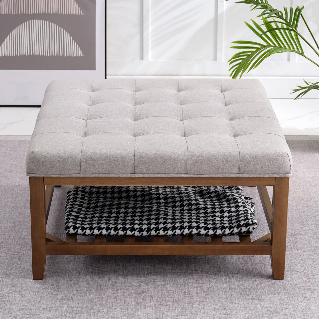 Light Grey Upholstered Wooden Legs Ottoman K393742