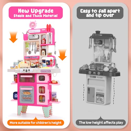 Pink Kids Play Kitchen Set with Sound & Light E9130