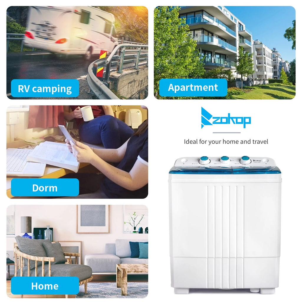Portable Twin Tub Mini Clothes Washing Machine with Drain Pump, Grey Q7828