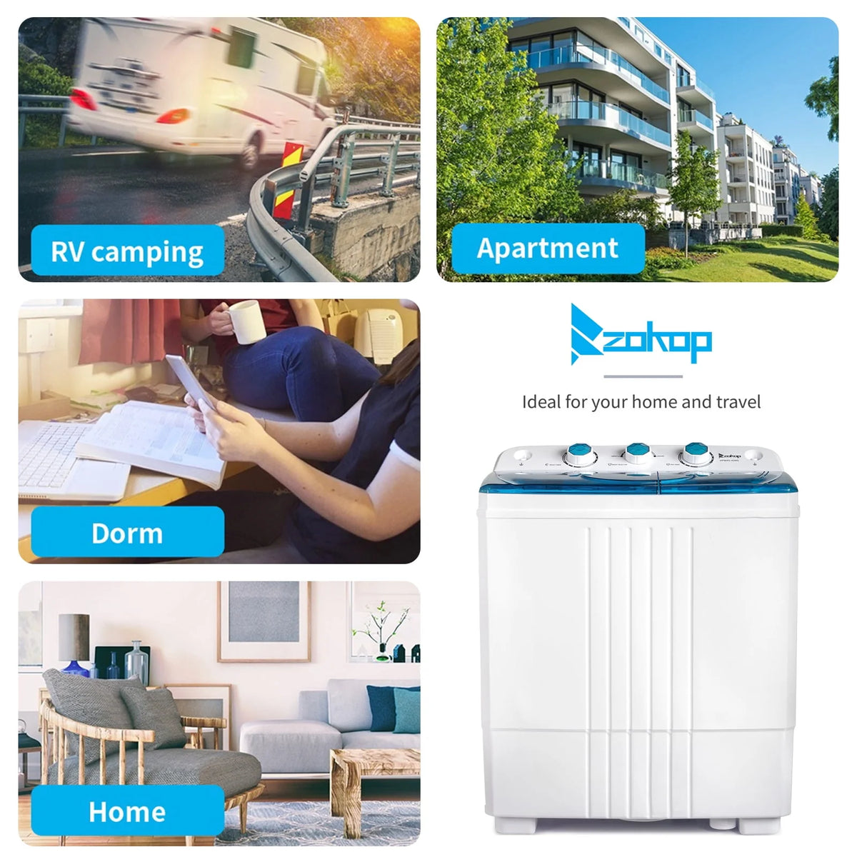 Portable Twin Tub Mini Clothes Washing Machine with Drain Pump, Grey Q7828
