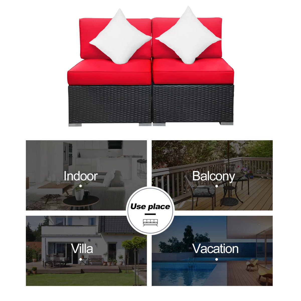 2 Pcs PE Rattan Wicker Patio Sofa Set B684587