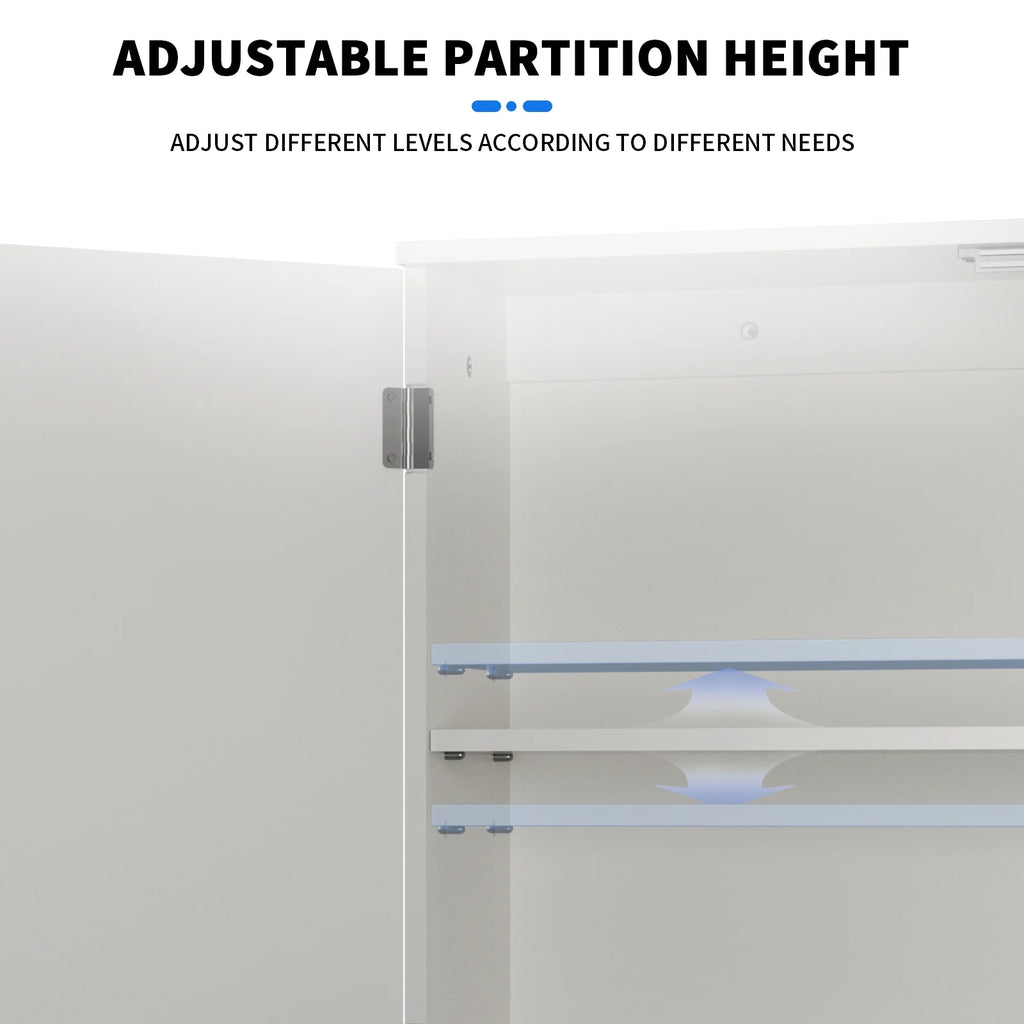 White Free Standing Wooden Bathroom Storage Cabinet with Double Doors A86770
