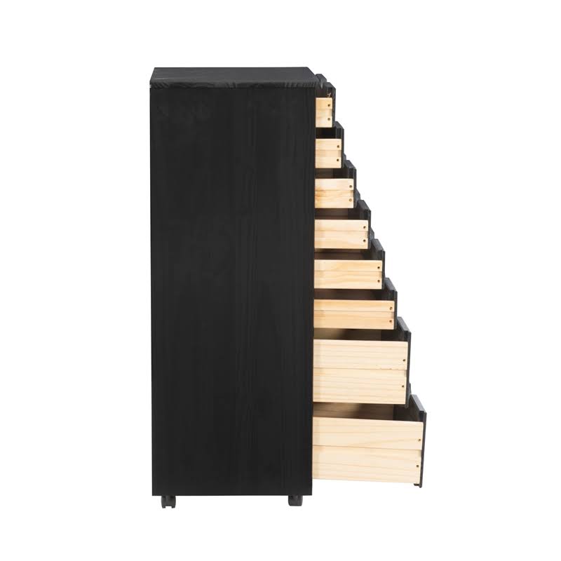 Black 8 Drawer Wood Rolling Storage Cart W586