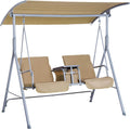 2 Person Covered Swing with Canopy, Table and Storage Console, Grey E9224