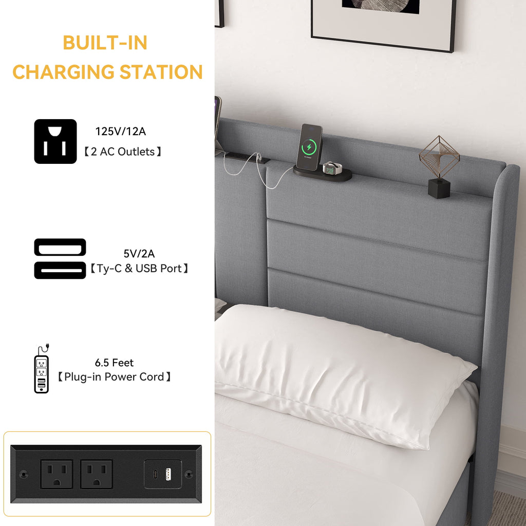 Queen Size Upholstered Platform Bed with Storage Drawers P69090