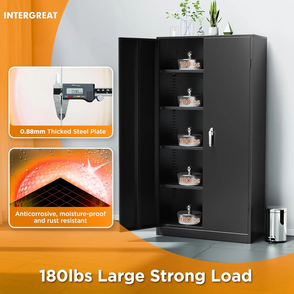 72" Black Metal Storage Cabinet with Doors and Shelves O973115